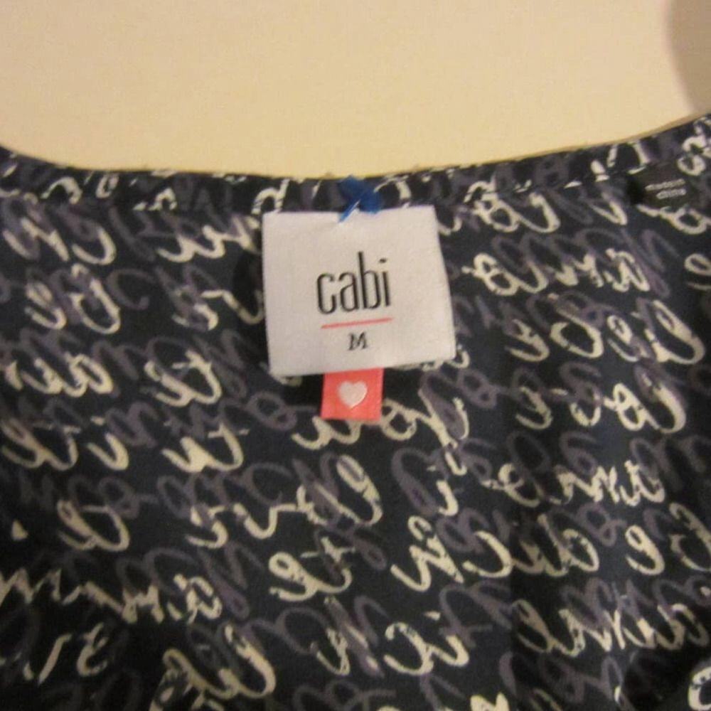 Boho Script Print Balloon Sleeve Navy Blouse Cabi… - image 4